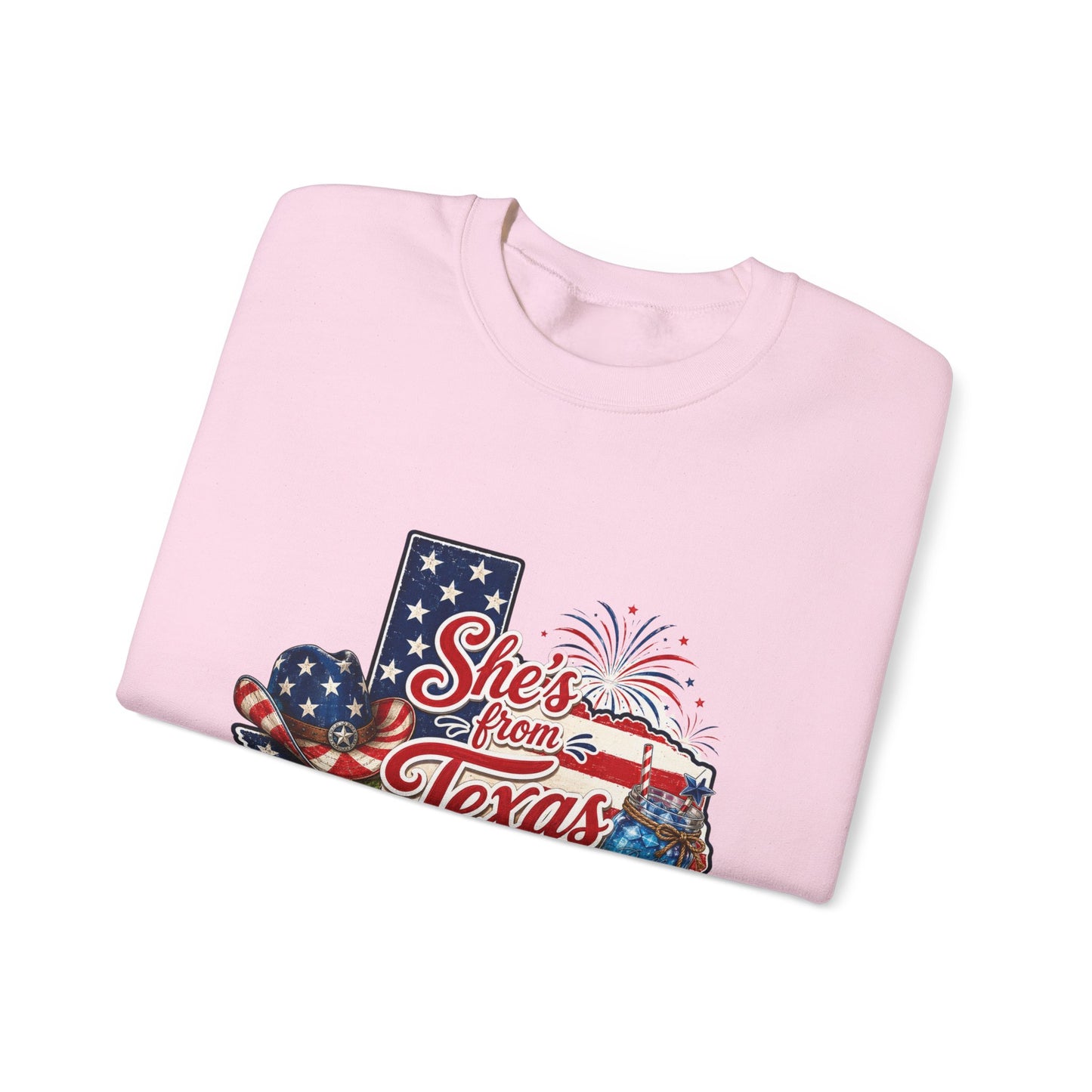 Texas Pride Crewneck Sweatshirt – "She's From Texas I Can Tell" Patriotic Design