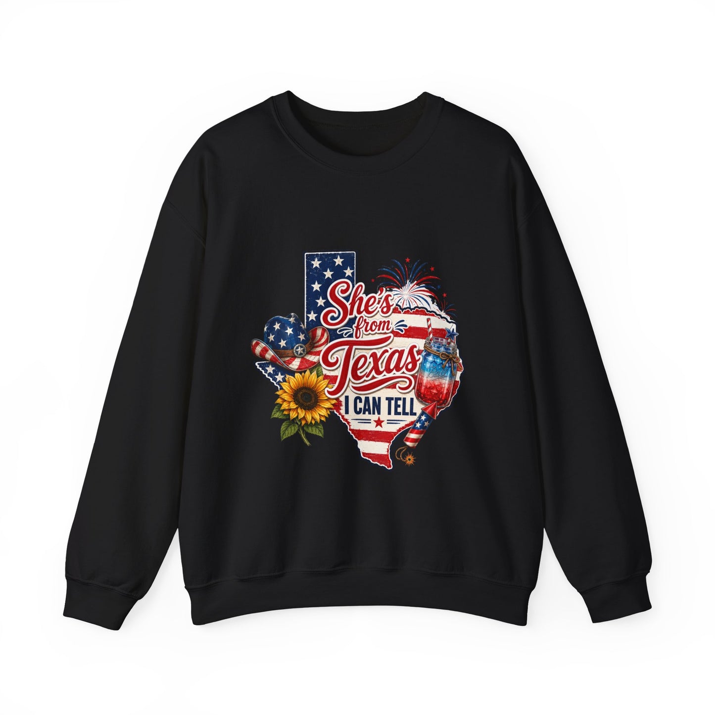 Texas Pride Crewneck Sweatshirt – "She's From Texas I Can Tell" Patriotic Design