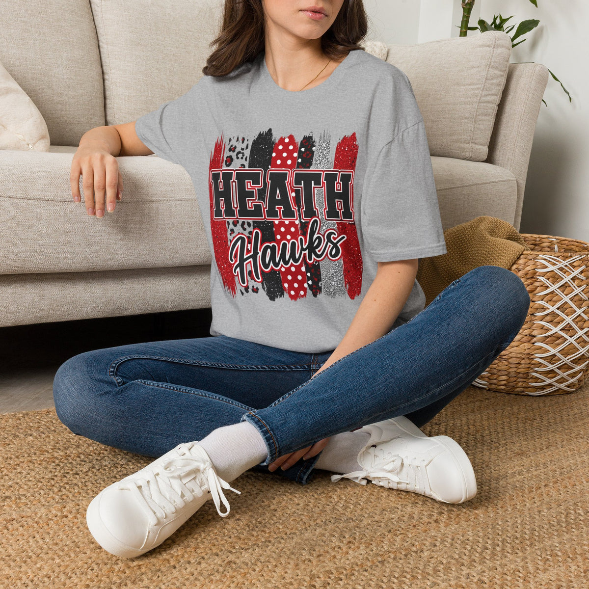 Heath Hawks T-Shirt — Red & Black Brushstroke School Spirit Tee