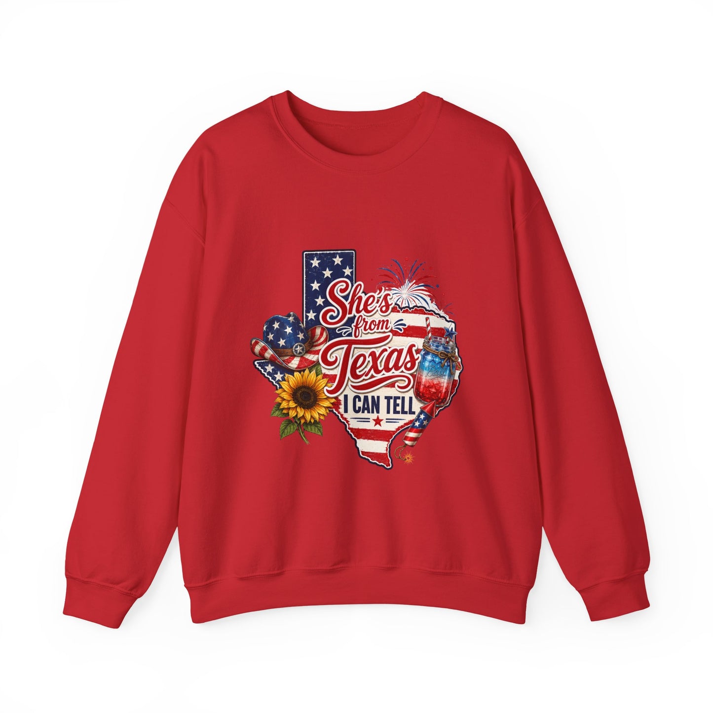 Texas Pride Crewneck Sweatshirt – "She's From Texas I Can Tell" Patriotic Design