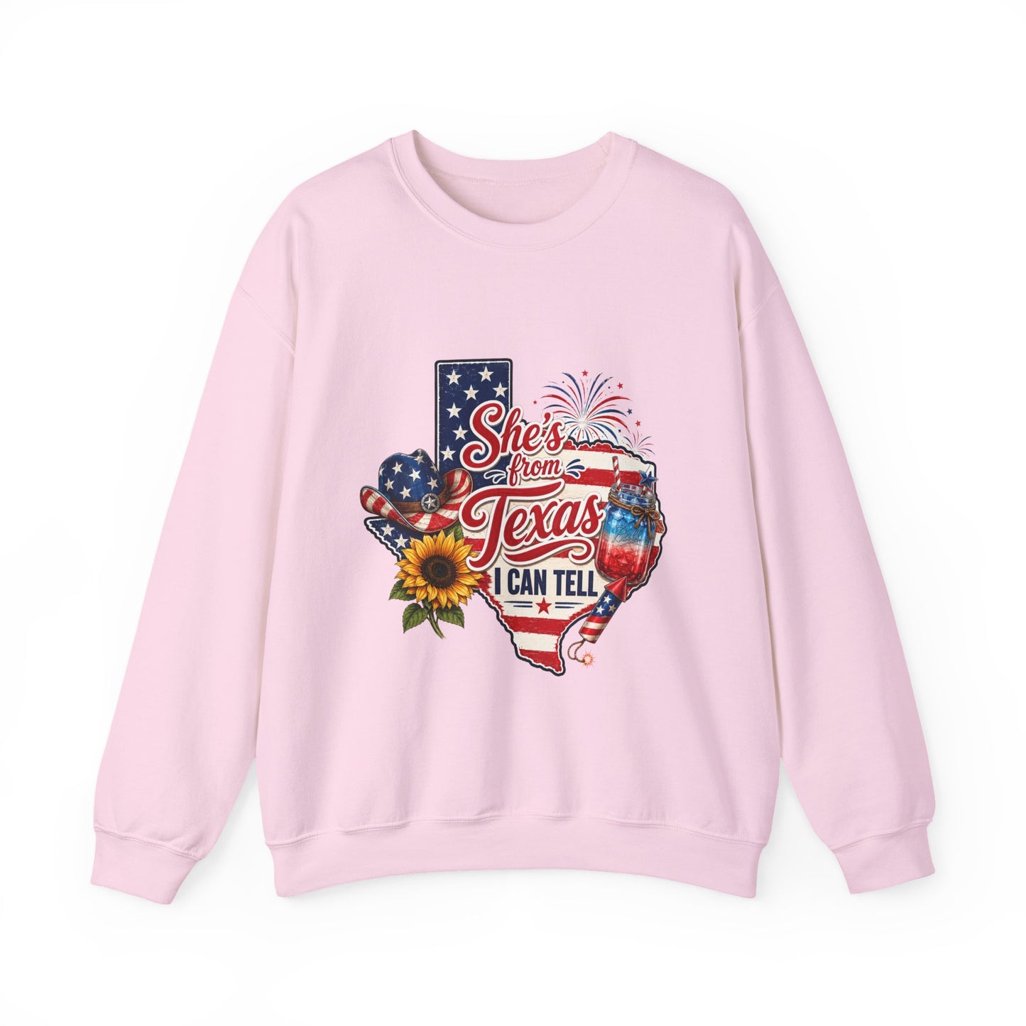 Texas Pride Crewneck Sweatshirt – "She's From Texas I Can Tell" Patriotic Design