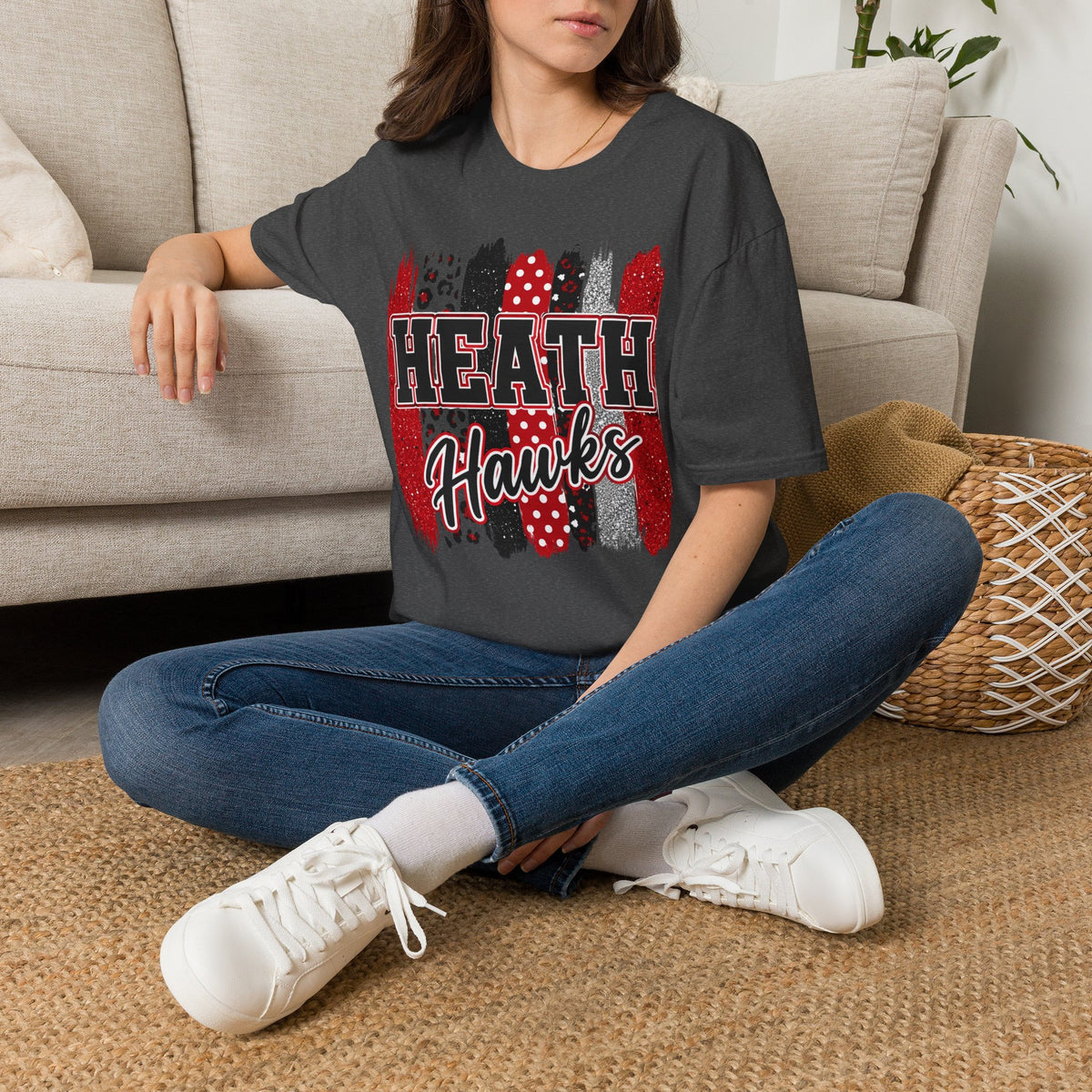 Heath Hawks T-Shirt — Red & Black Brushstroke School Spirit Tee