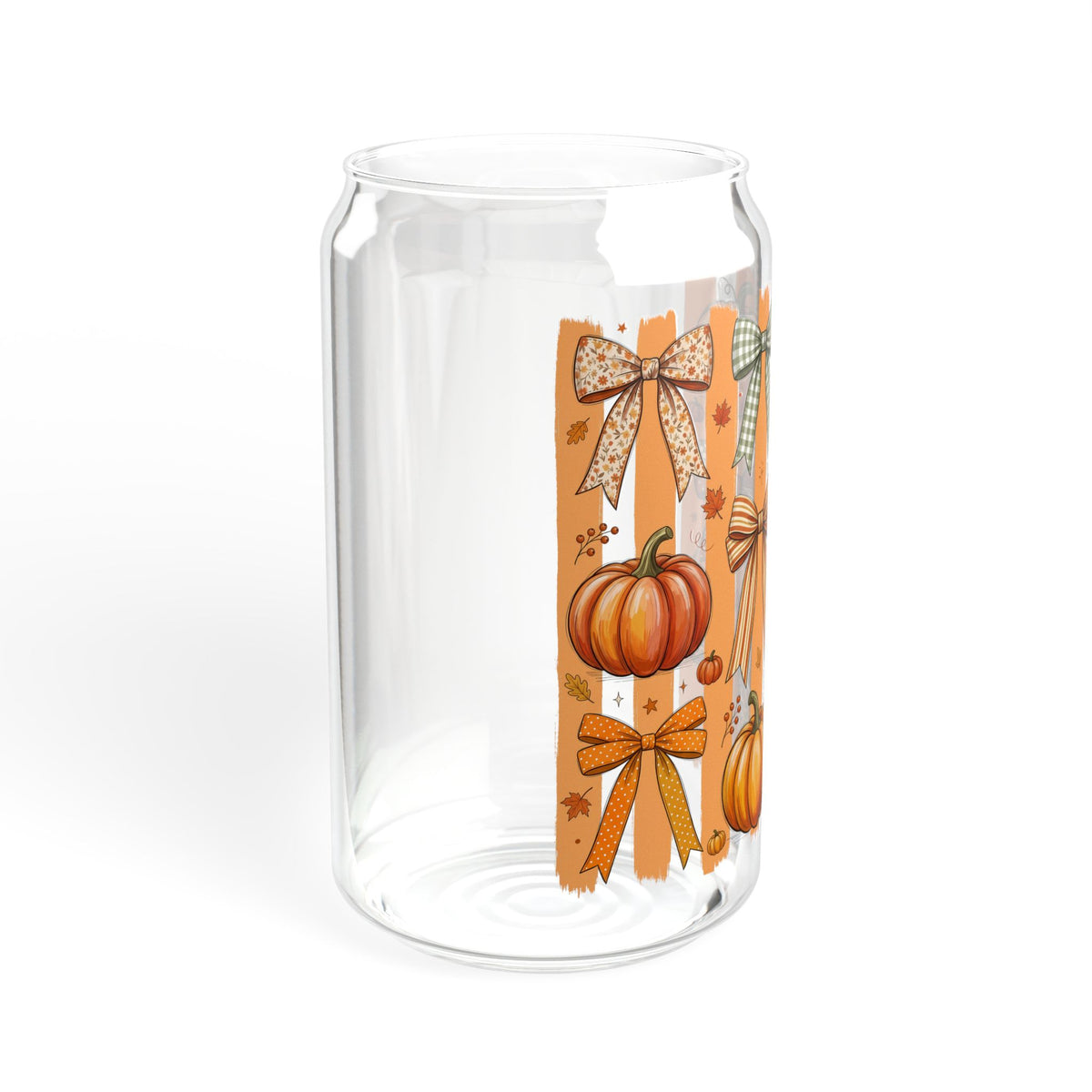 Fall Pumpkin Bow Sipper Glass – 16oz Autumn Beverage Tumbler