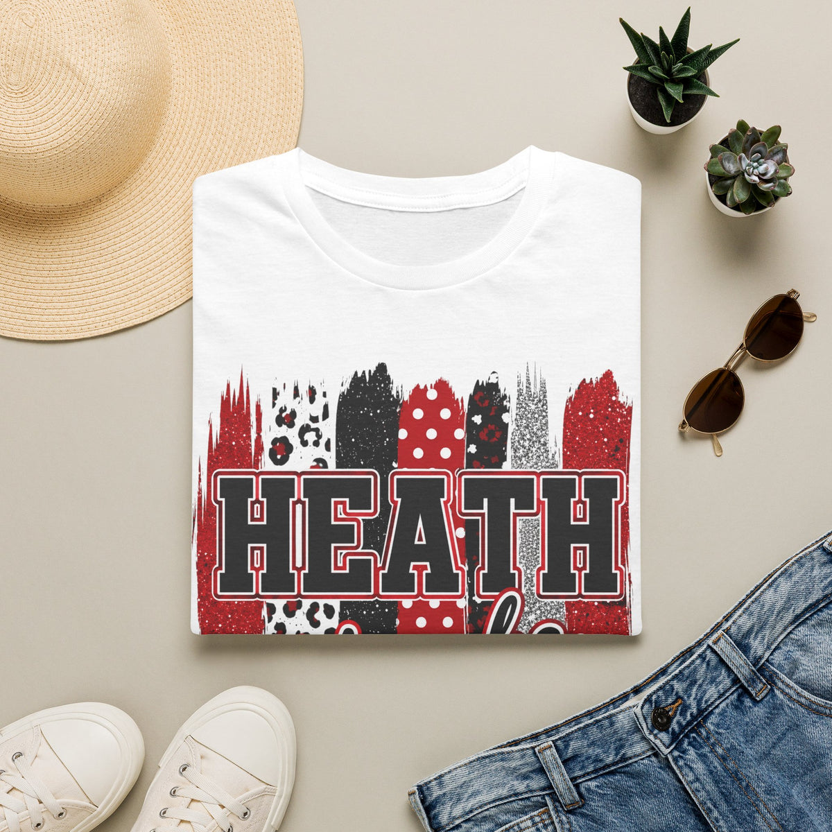 Heath Hawks T-Shirt — Red & Black Brushstroke School Spirit Tee