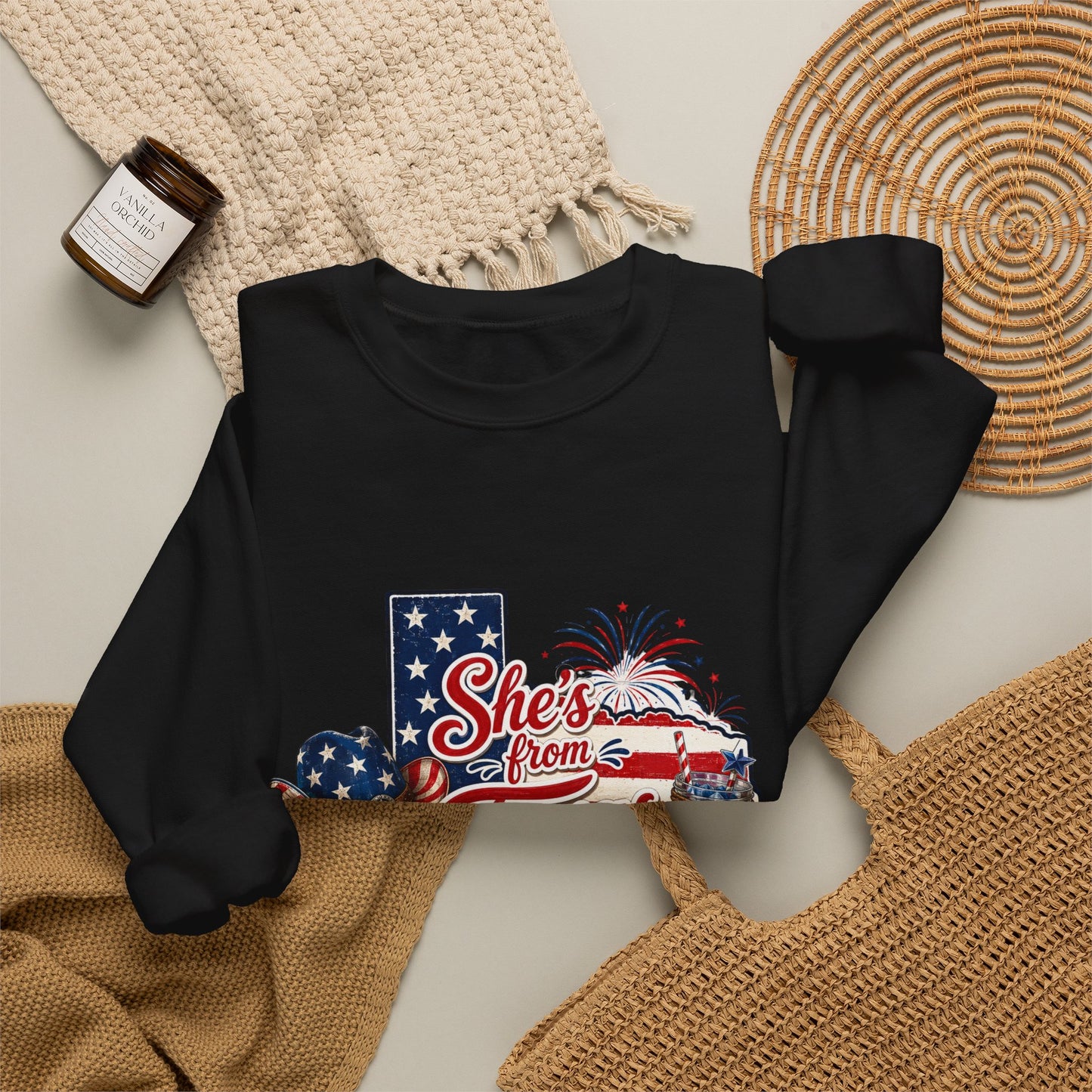 Texas Pride Crewneck Sweatshirt – "She's From Texas I Can Tell" Patriotic Design