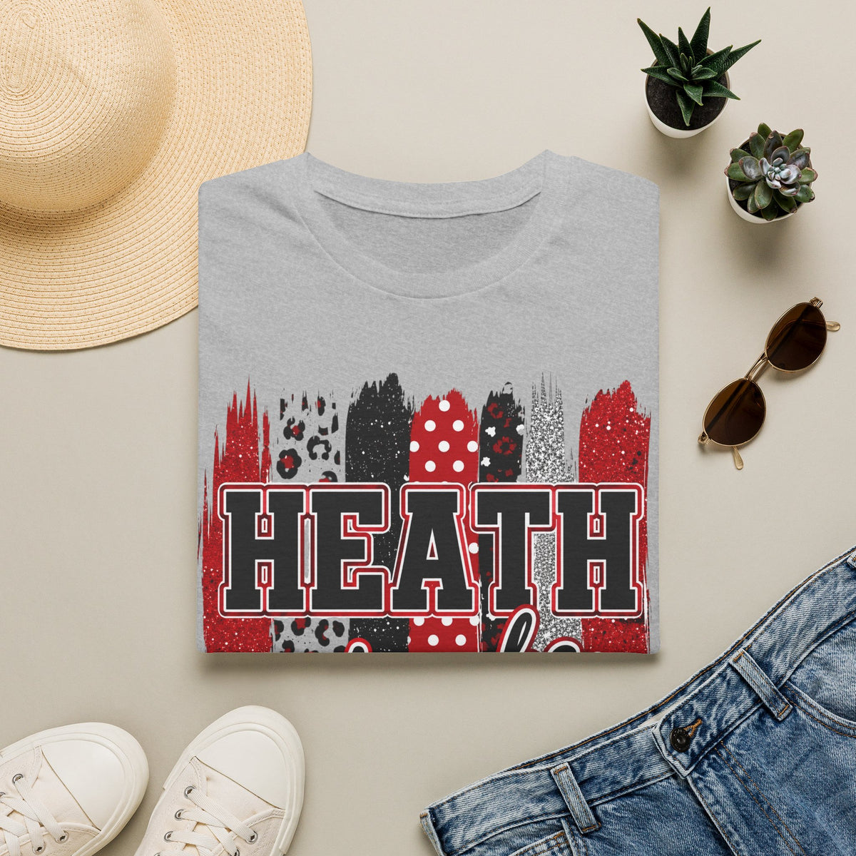 Heath Hawks T-Shirt — Red & Black Brushstroke School Spirit Tee