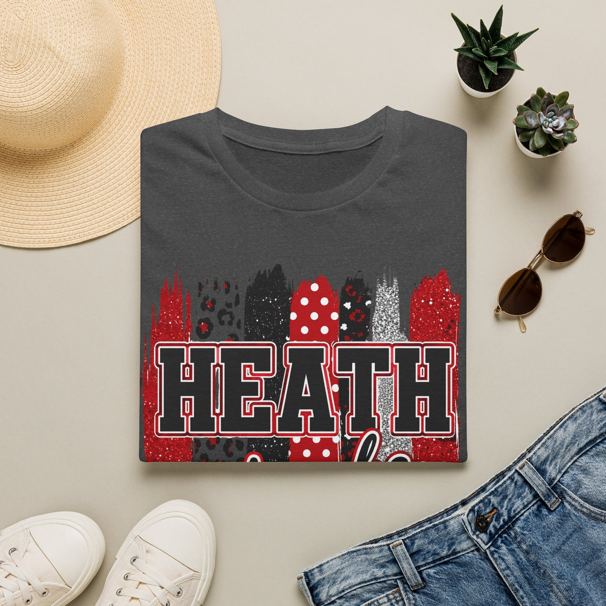 Heath Hawks T-Shirt — Red & Black Brushstroke School Spirit Tee