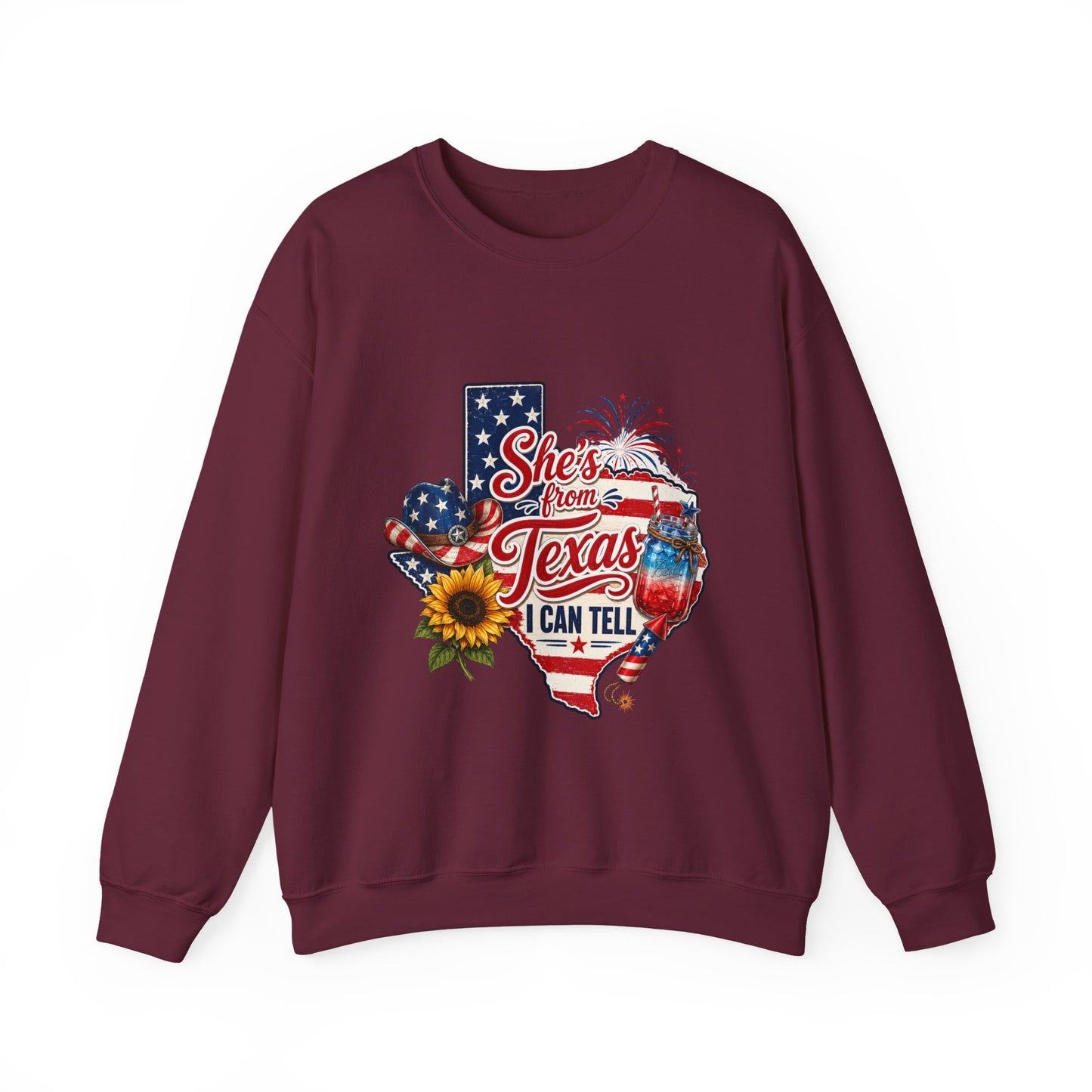Texas Pride Crewneck Sweatshirt – "She's From Texas I Can Tell" Patriotic Design