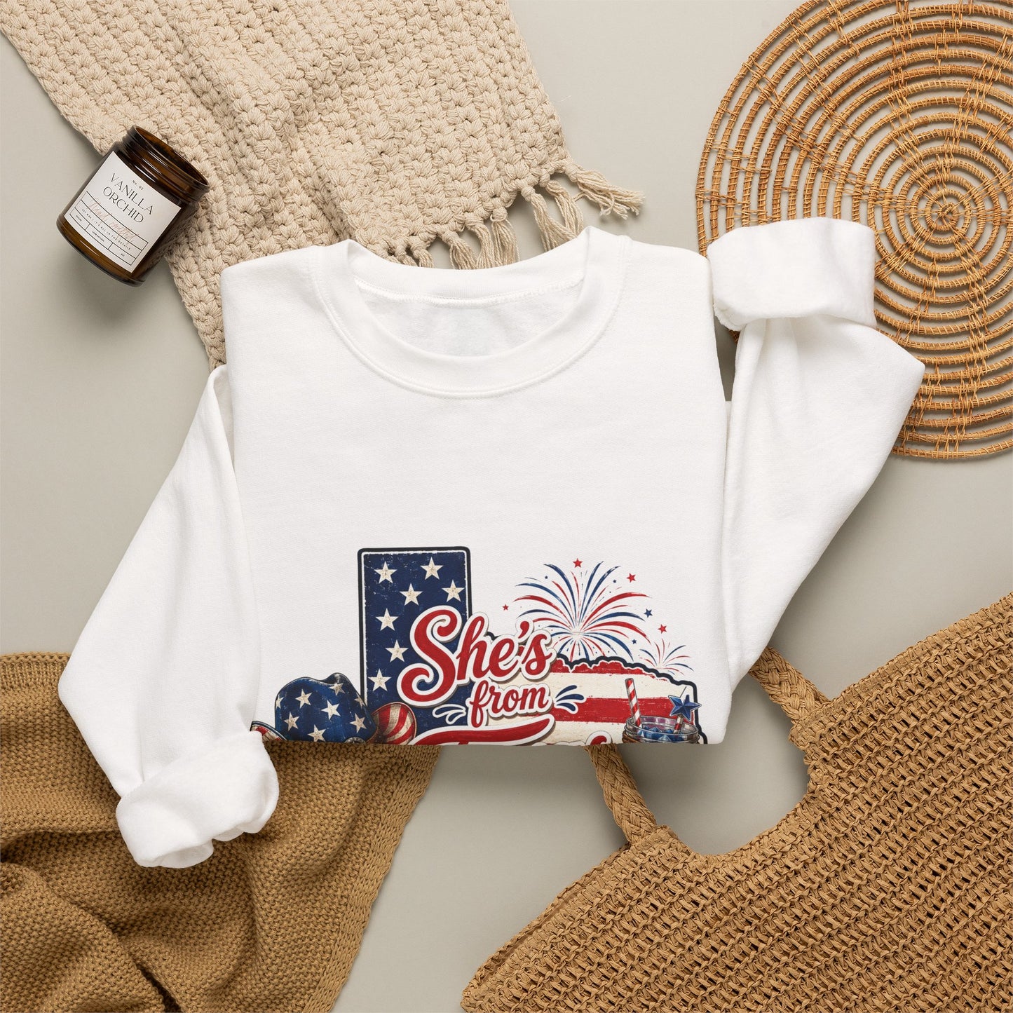 Texas Pride Crewneck Sweatshirt – "She's From Texas I Can Tell" Patriotic Design