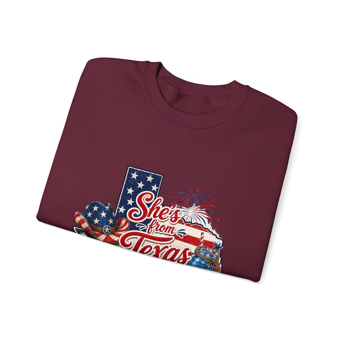 Texas Pride Crewneck Sweatshirt – "She's From Texas I Can Tell" Patriotic Design