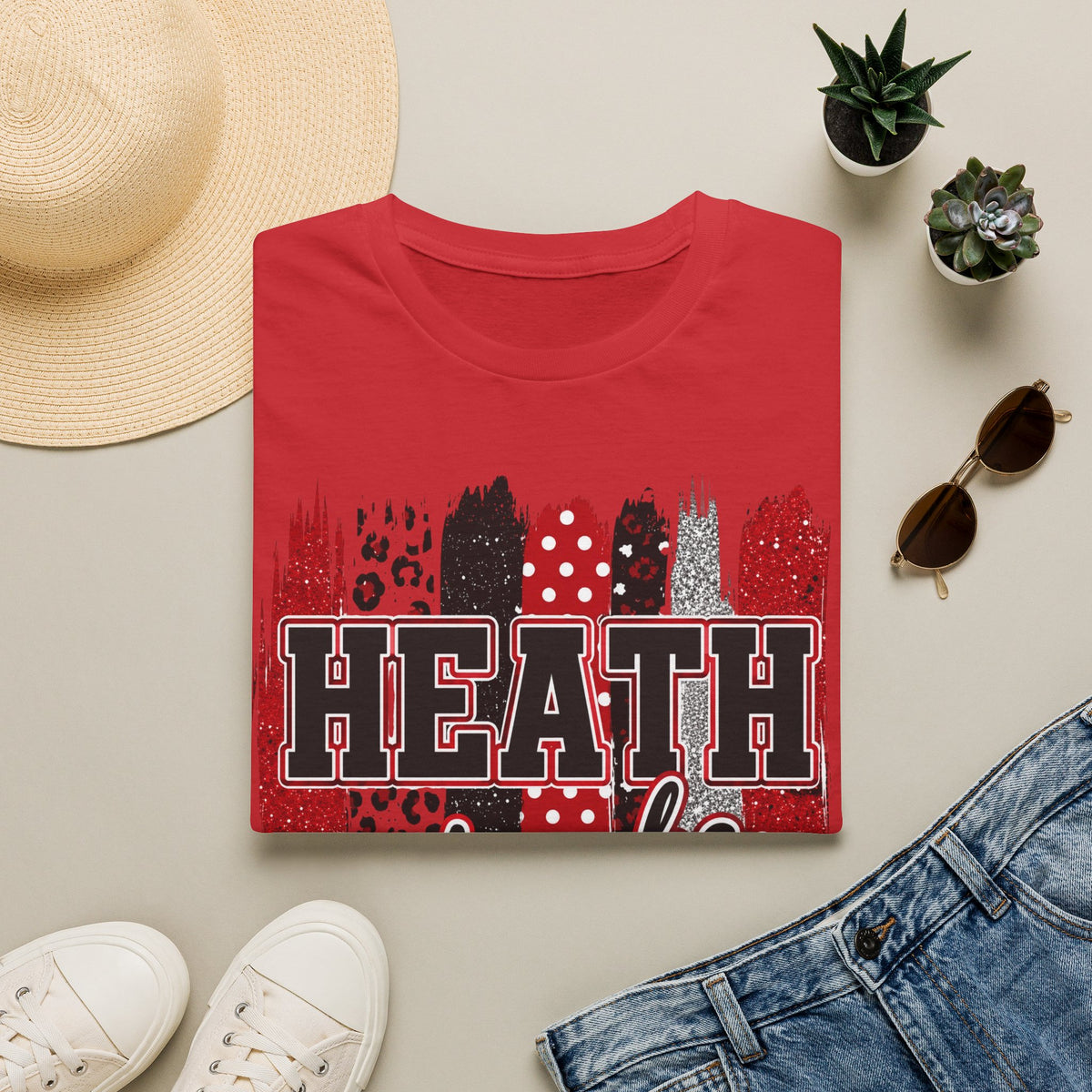 Heath Hawks T-Shirt — Red & Black Brushstroke School Spirit Tee