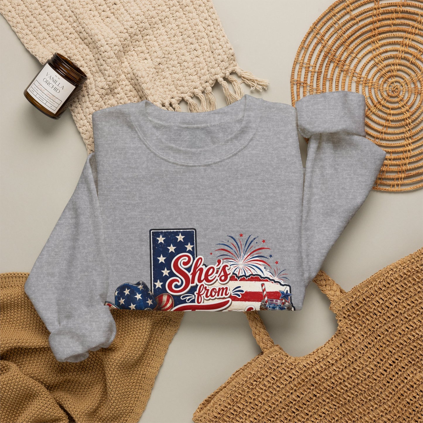 Texas Pride Crewneck Sweatshirt – "She's From Texas I Can Tell" Patriotic Design