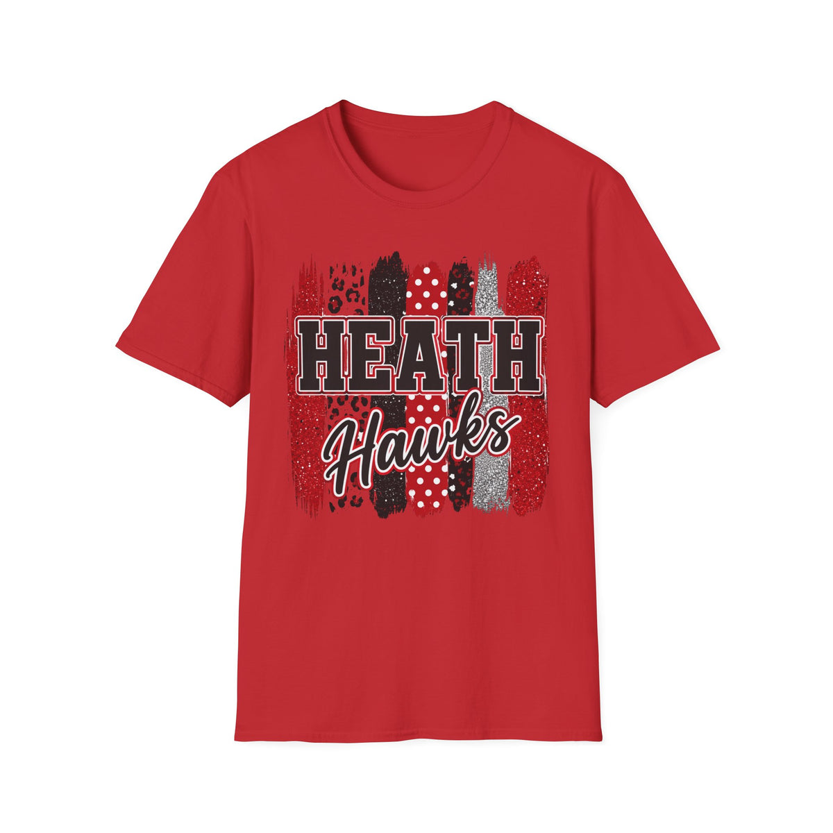 Heath Hawks T-Shirt — Red & Black Brushstroke School Spirit Tee