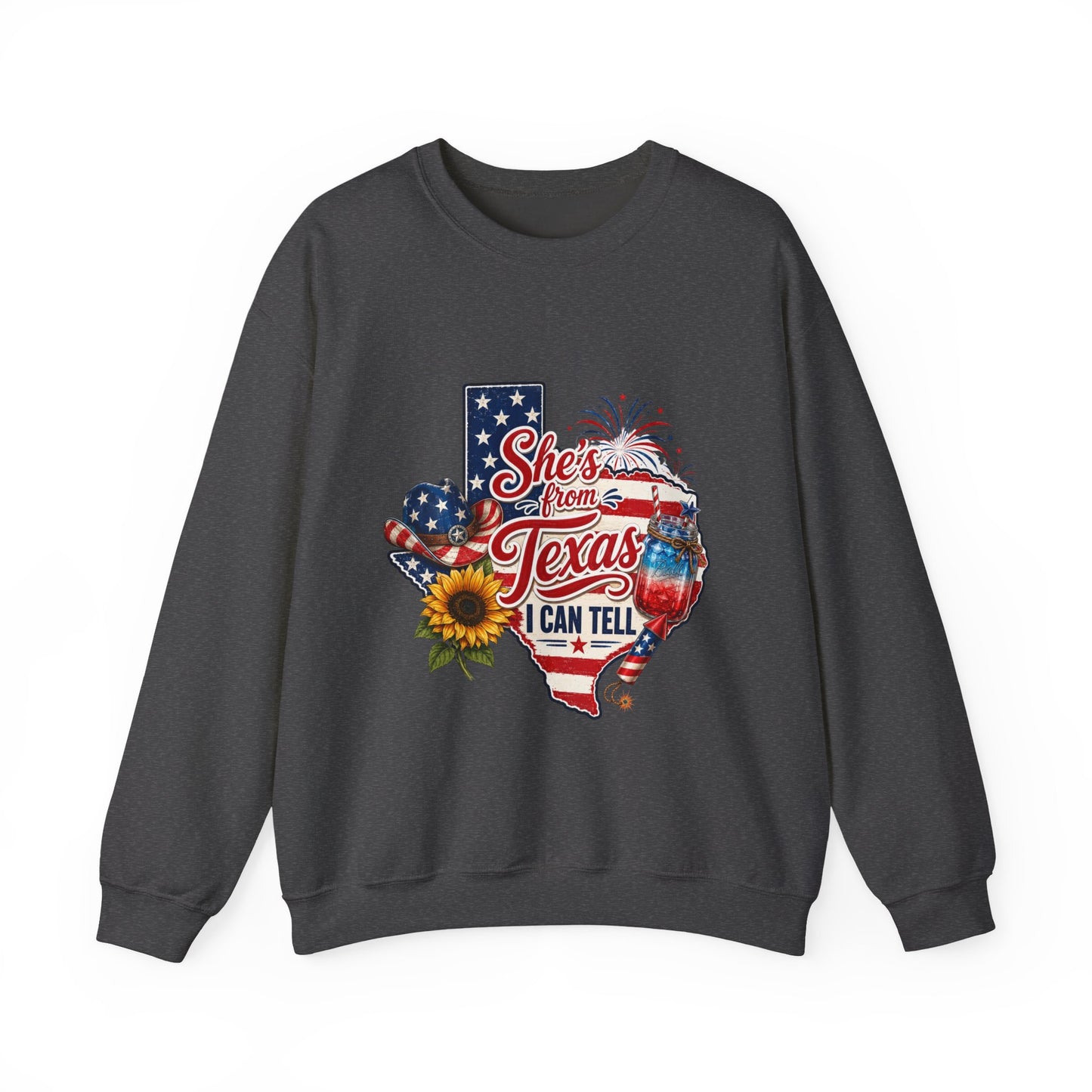 Texas Pride Crewneck Sweatshirt – "She's From Texas I Can Tell" Patriotic Design