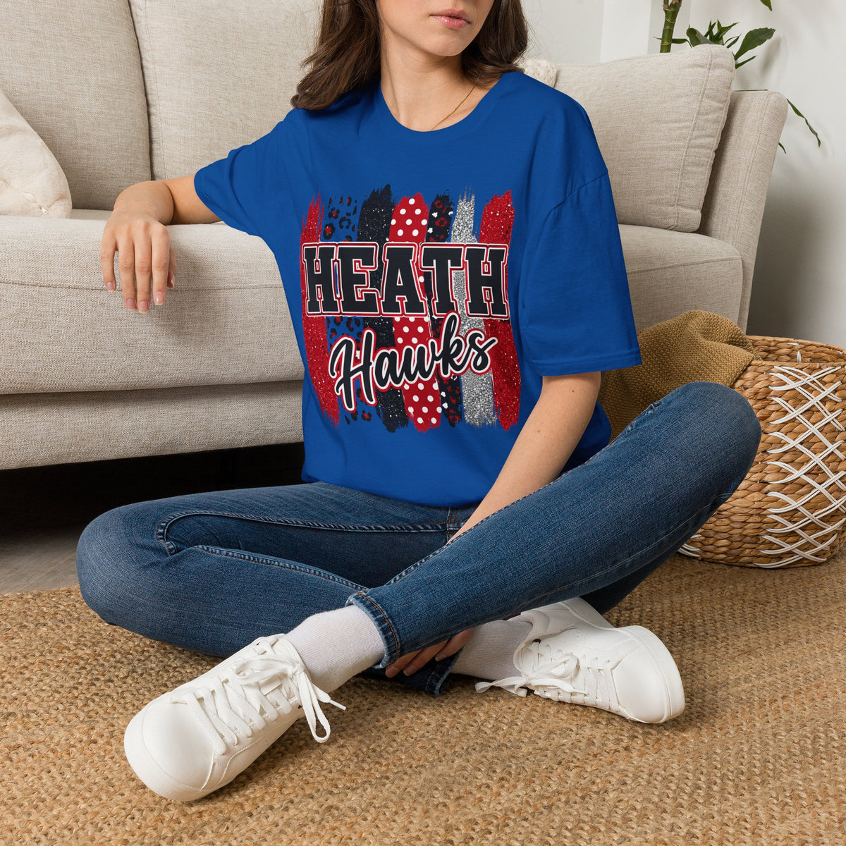 Heath Hawks T-Shirt — Red & Black Brushstroke School Spirit Tee