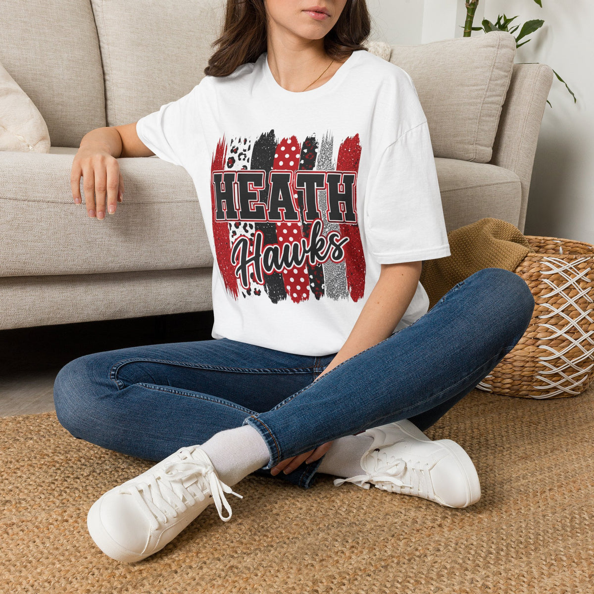 Heath Hawks T-Shirt — Red & Black Brushstroke School Spirit Tee