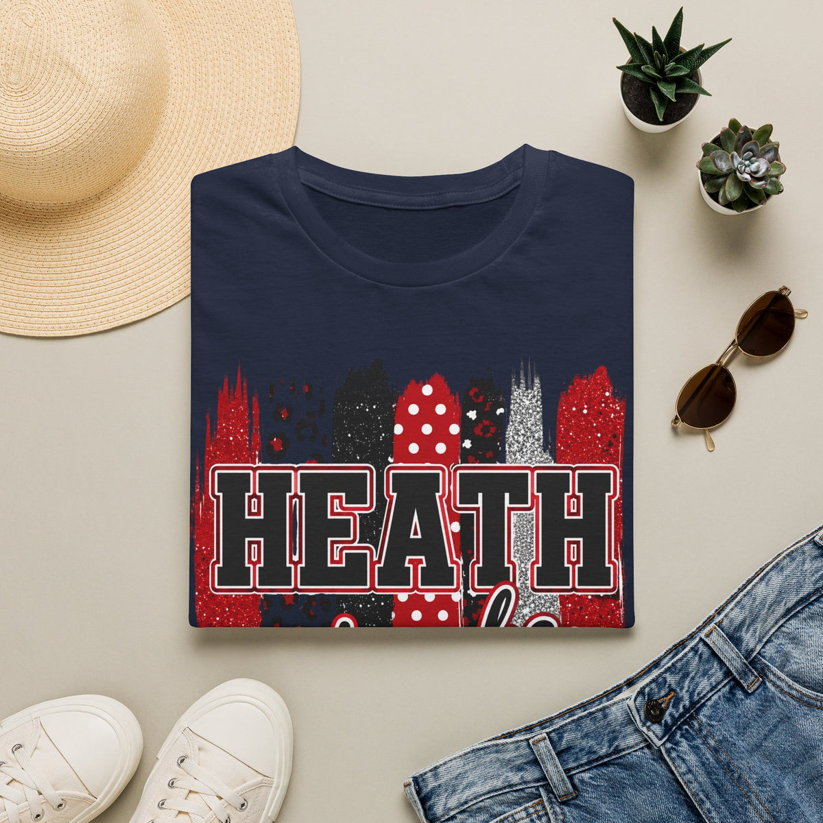 Heath Hawks T-Shirt — Red & Black Brushstroke School Spirit Tee