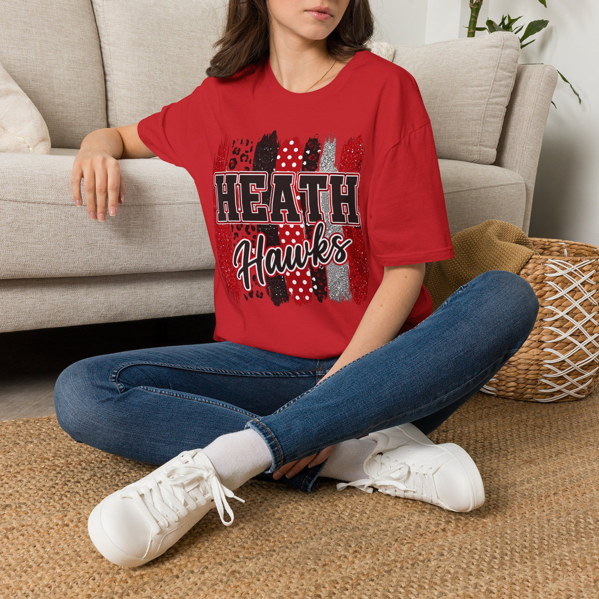 Heath Hawks T-Shirt — Red & Black Brushstroke School Spirit Tee